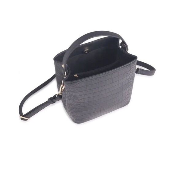 AOTA Elena Crossbody Bucket Bag Black Vegan Croc Rachael Zoe Fall Curation - Picture 4 of 15